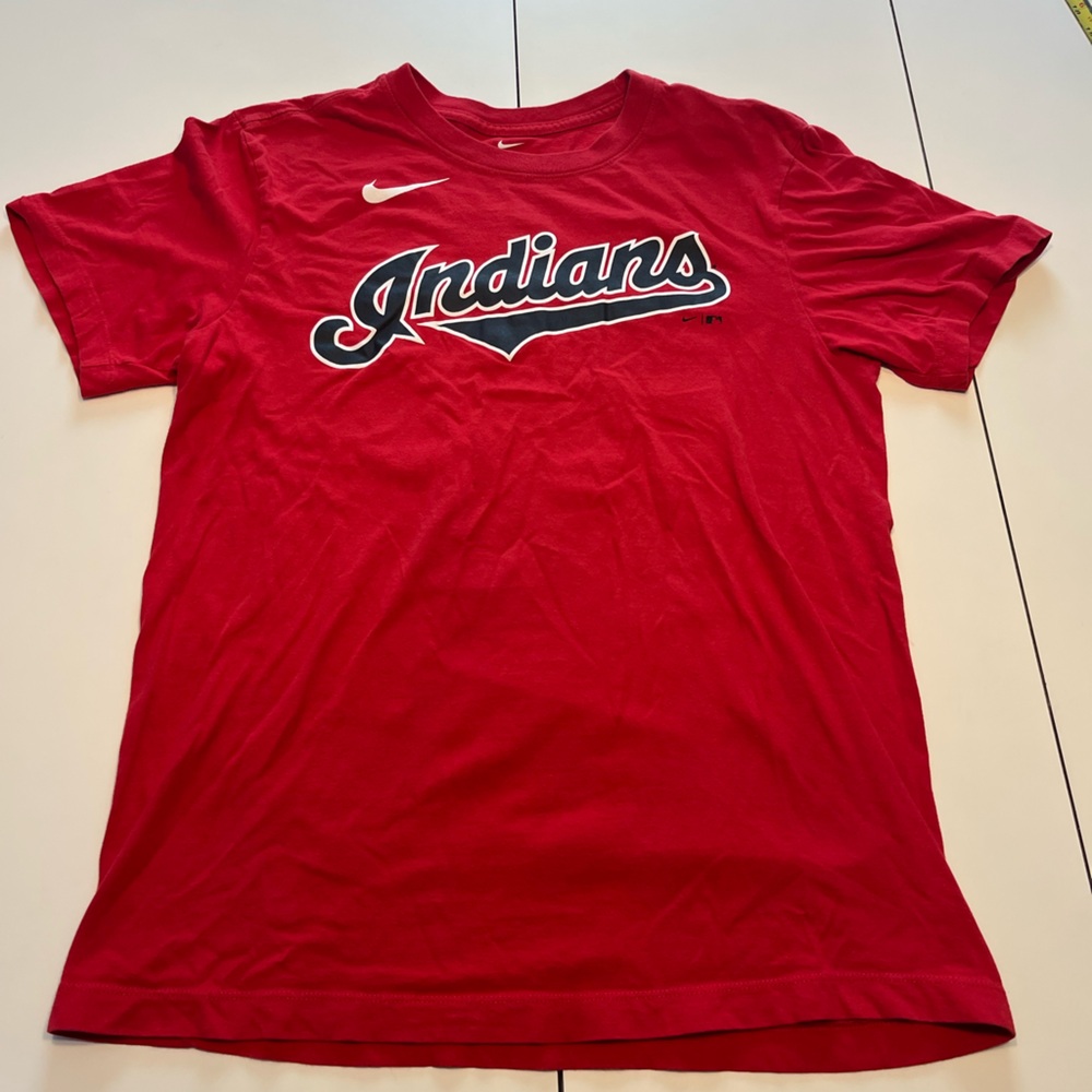 Cleveland Indians Shane Bieber #57 pitcher small red Nike tee shirt